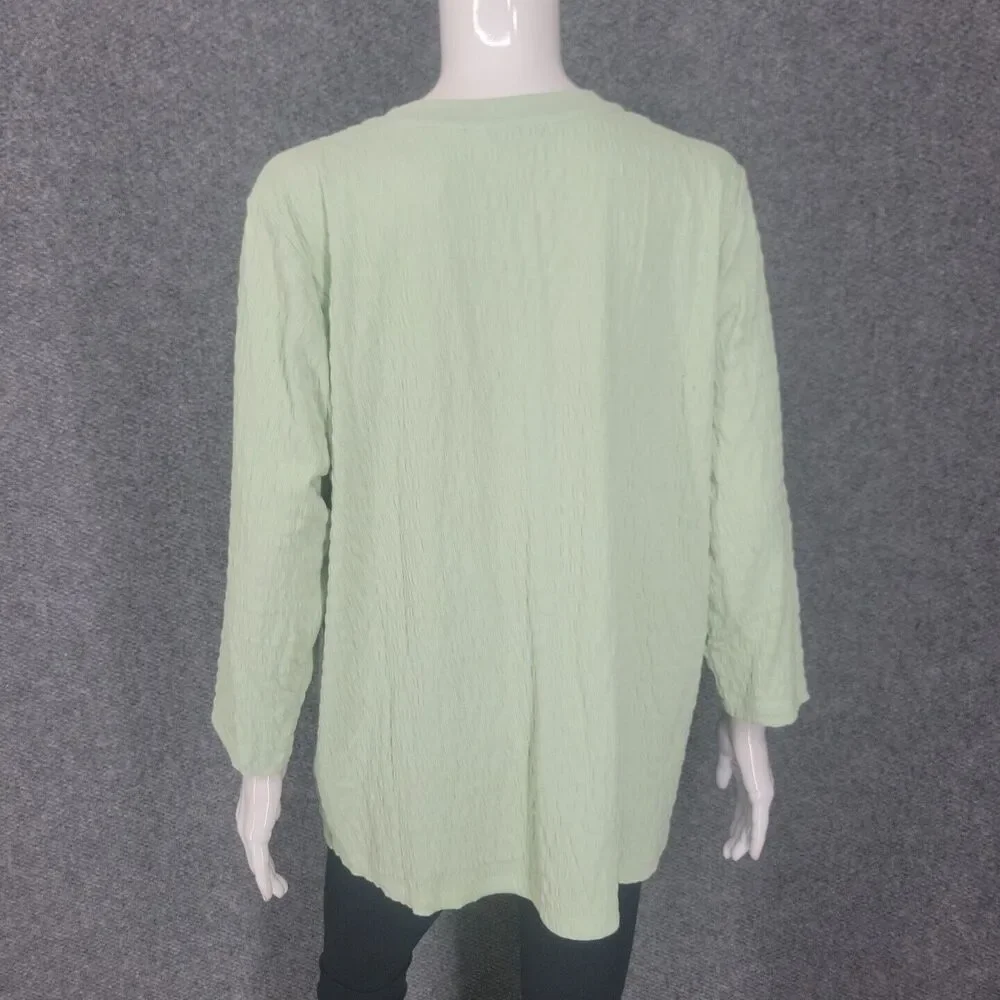 Isaac Mizrahi Live Crinkle Knit Modern Button Cardigan X-Large Sz Green Top - Picture 6 of 10